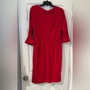 Red Sheath Dress with Bateau Neckline and Bell Sleeves